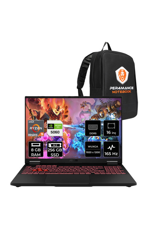 TUF Gaming A16 R9 8940HX 8GB 256GB SSD RTX5060/8GB 115W 165Hz 16'' WUXGA FDOS Laptop FA608PM
