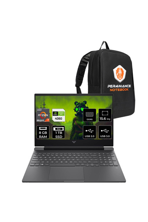 Victus 15 R7 8845HS 8GB DDR5 1TB SSD RTX4060/8GB 15.6'' 144Hz FDOS Gaming Laptop & PER4 ÇANTA