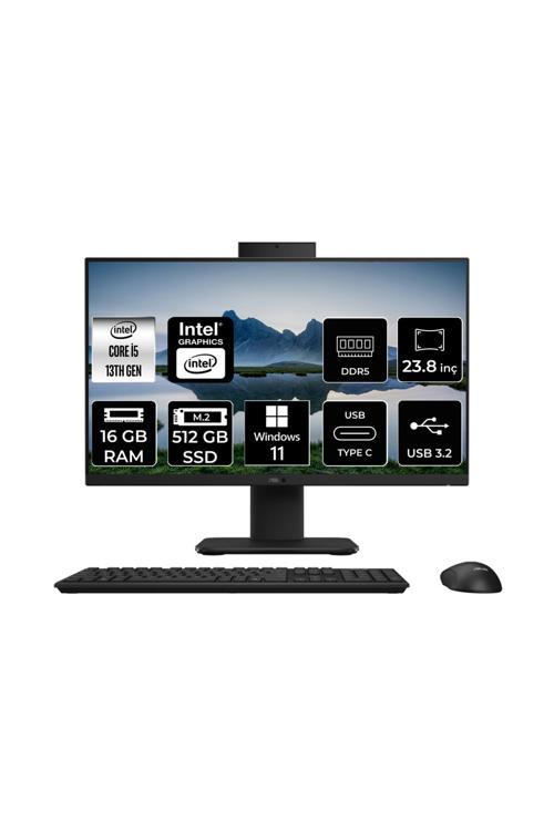 V440 i5 13420H 16GB 512GB SSD 23.8" FHD W11H All in One Bilgisayar Siyah & USB Bellek