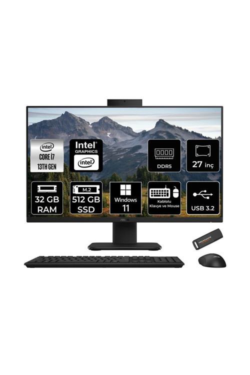 V470 i7 13620H 32GB 512GB SSD 27" FHD 100Hz W11H All in One Bilgisayar Siyah & PER4 USB Bellek
