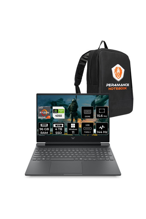 Victus 15 R7 8845HS 96GB DDR5 4TB SSD RTX4050/6GB 15.6'' 144Hz W11P Gaming Laptop & PER4 ÇANTA