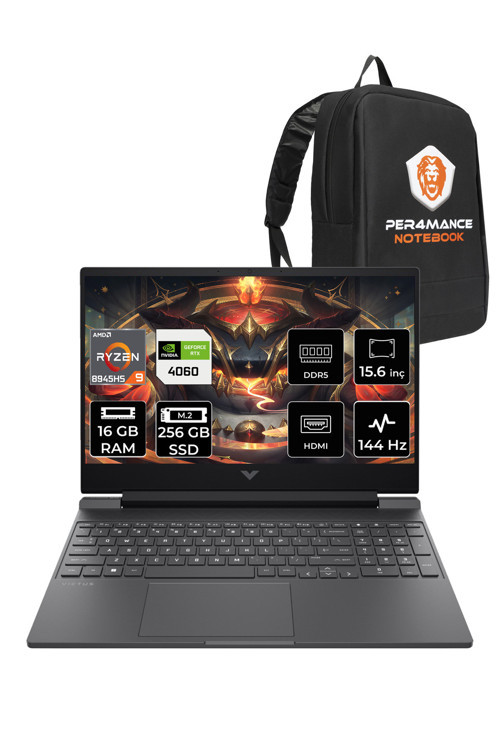 Victus 15 R9 8945HS 16GB RAM 256GB SSD RTX4060/8GB 144Hz 15.6'' FHD FDOS Gaming Laptop & PER4 ÇAN
