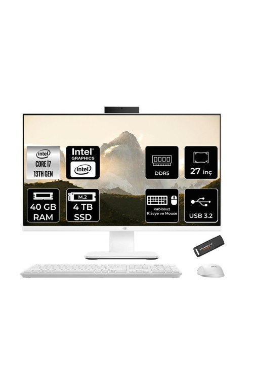 V470 i7 13620H 40GB 4TB SSD 27" FHD 100Hz FDOS All in One Bilgisayar Beyaz & PER4 USB Bellek
