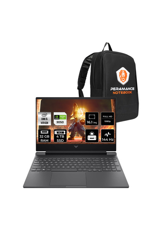 Victus 16 i5 14450HX 32GB 4TB SSD RTX4050/6GB 16.1" FHD 144Hz FDOS Gaming Laptop & PER4 Çanta