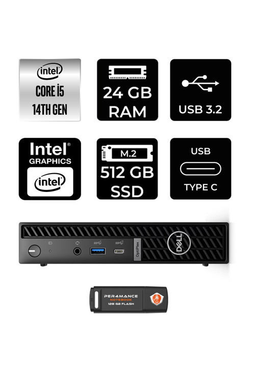 OptiPlex 7020MFF i5-14500T 24GB 512GB SSD W11H Mini Masaüstü & PER4 USB Bellek