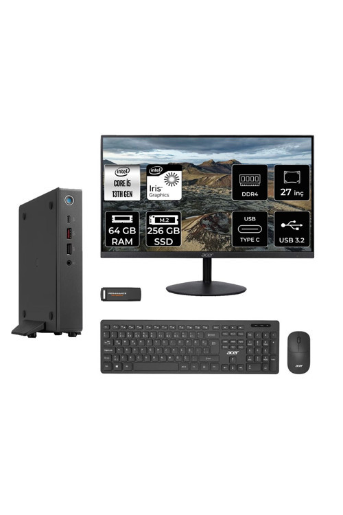 Veriton 2000 i5 1334U 64GB 256GB SSD 27" FHD FDOS Mini Masaüstü & PER4 USB Bellek