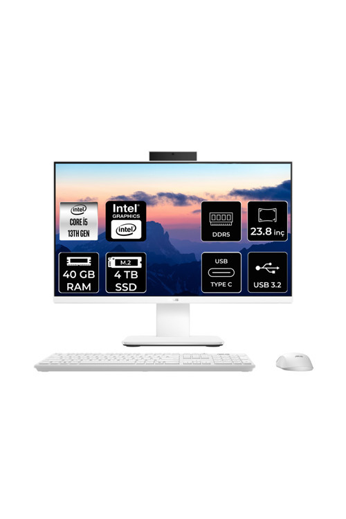 V440 Intel Core i5 13420H 40GB 4TB SSD 23.8" FHD FDOS All in One Bilgisayar Beyaz & USB Bellek