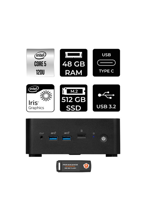 Cubi NUC 5 120U 48GB 512GB SSD FDOS Mini Masaüstü & PER4 USB Bellek