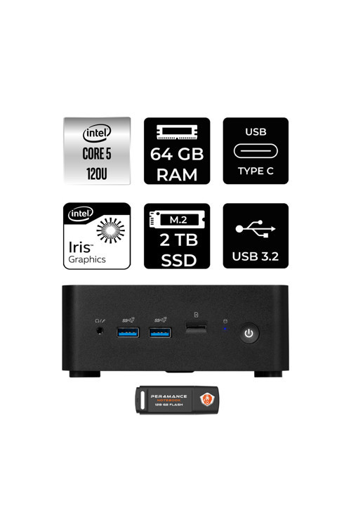 Cubi NUC 5 120U 64GB 2TB SSD FDOS Mini Masaüstü & PER4 USB Bellek