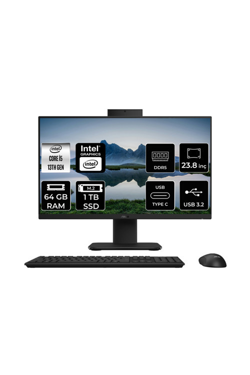 V440 Intel Core i5 13420H 64GB 1TB SSD 23.8" FHD FDOS All in One Bilgisayar Siyah & USB Bellek