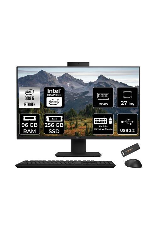 V470 i7 13620H 96GB 256GB SSD 27" FHD 100Hz FDOS All in One Bilgisayar Siyah & PER4 USB Bellek