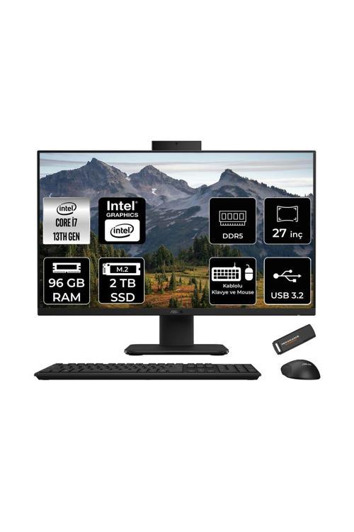 V470 i7 13620H 96GB 2TB SSD 27" FHD 100Hz FDOS All in One Bilgisayar Siyah & PER4 USB Bellek