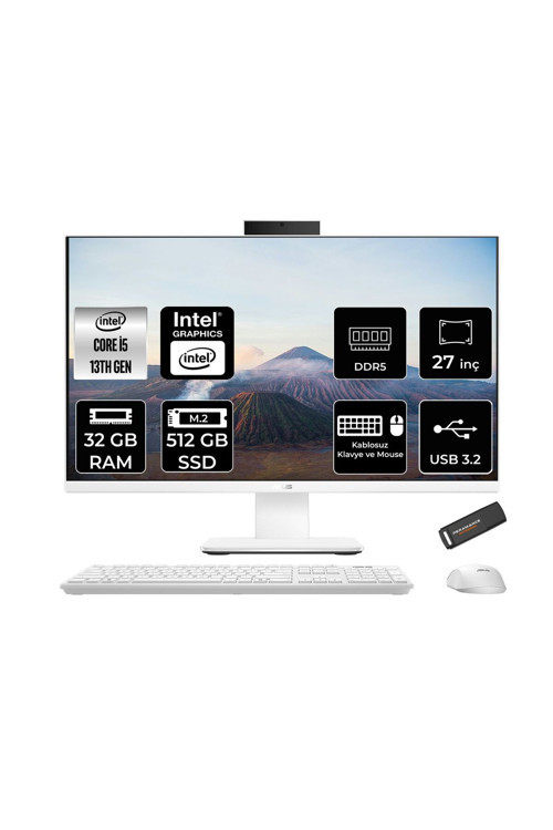 V470 i5 13420H 32GB 1TB SSD 27" FHD 100Hz FDOS All in One Bilgisayar Beyaz & PER4 USB Bellek
