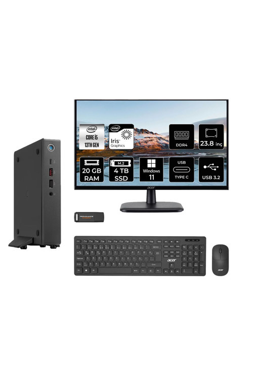 Veriton 2000 i5 1334U 20GB 4TB SSD 23.8" FHD W11H Mini Masaüstü & PER4 USB Bellek