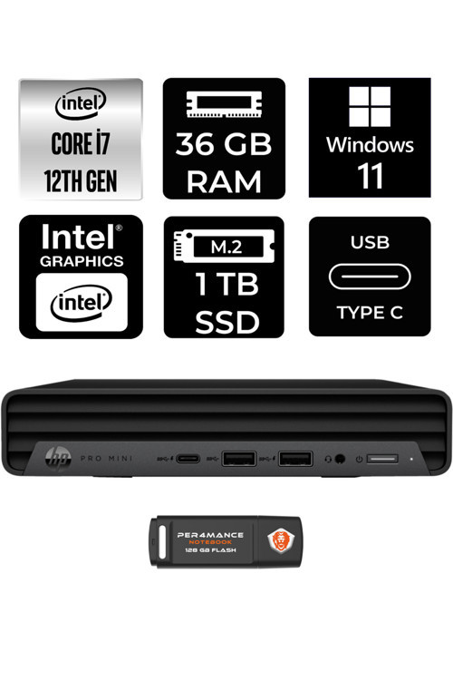 Pro Mini 400 G9 i7-12700T 36GB RAM 1TB SSD W11PRO 6D378EA MİNİ PC & PER4 BELLEK