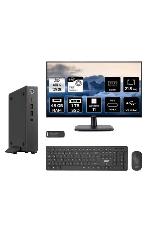 Veriton 2000 i5 1334U 48GB 1TB SSD 21.5" FHD W11H Mini Masaüstü & PER4 USB Bellek