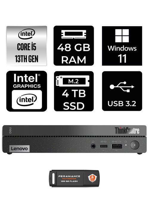 Thinkcentre 50Q Gen 4 i5-13420H 48GB RAM 4TB SSD W11HOME 12LN0048TR MİNİ PC & PER4 BELLEK