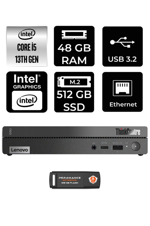 Thinkcentre 50Q Gen 4 i5-13420H 48GB RAM 512GB SSD FDOS 12LN0048TR MİNİ PC & PER4 BELLEK
