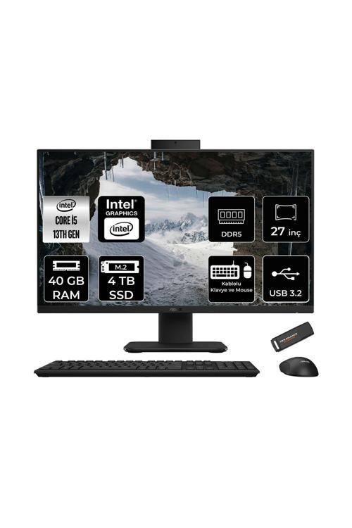 V470 i5 13420H 40GB 4TB SSD 27" FHD 100Hz FDOS All in One Bilgisayar Siyah & PER4 USB Bellek