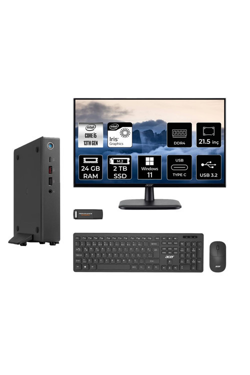 Veriton 2000 i5 1334U 24GB 2TB SSD 21.5" FHD W11H Mini Masaüstü & PER4 USB Bellek