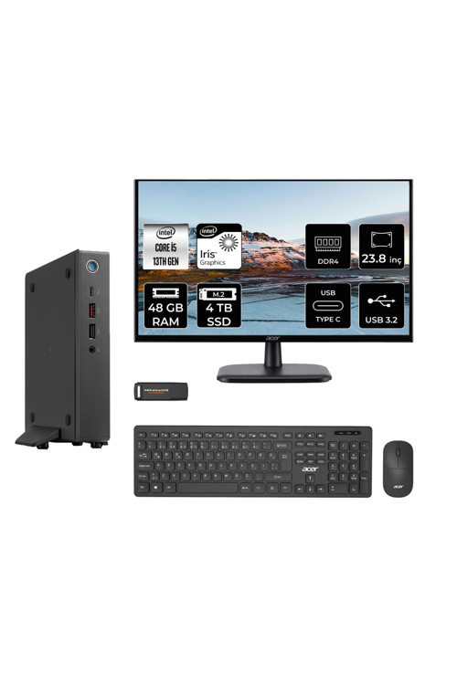 Veriton 2000 i5 1334U 48GB 4TB SSD 23.8" FHD FDOS Mini Masaüstü & PER4 USB Bellek