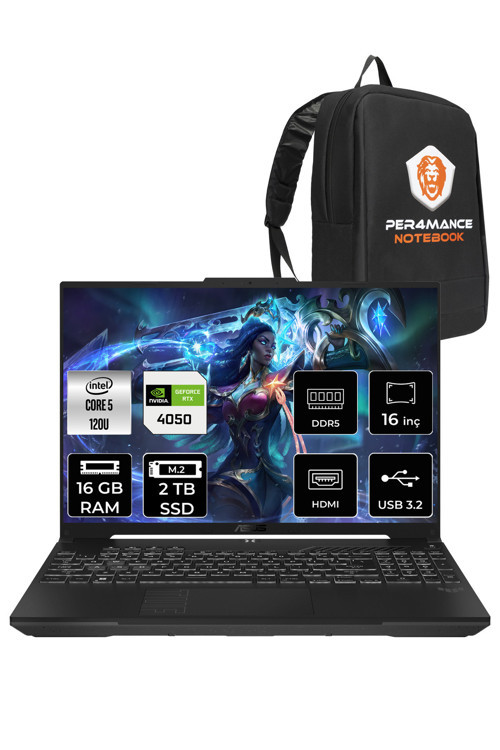 TUF Gaming F16 Core 5 210H 16GB 2TB SSD RTX4050/6GB 140W WUXGA 16" FDOS LP029 & PER4 ÇANTA