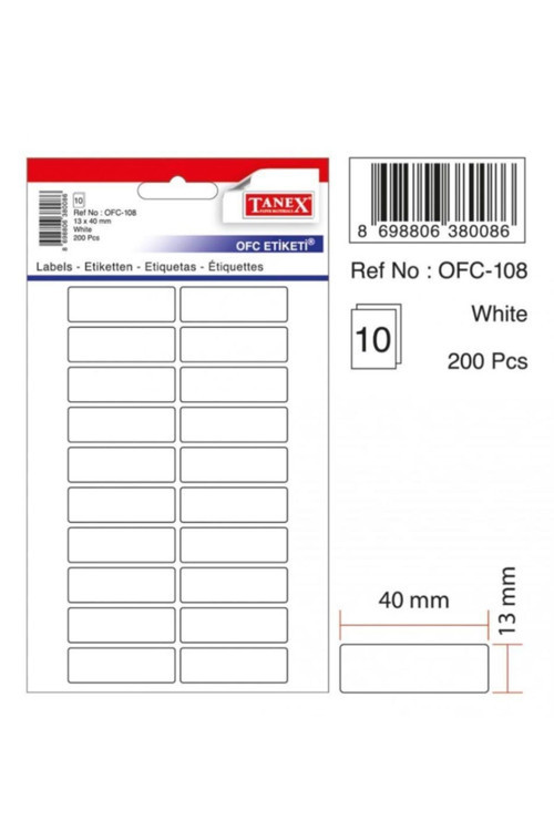Ofis Etiketi Poşetli 13x40 MM Beyaz OFC-108
