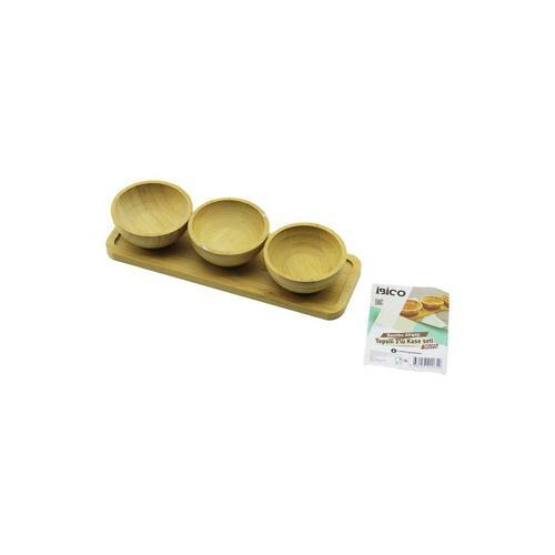 4PCS  ÇEREZLİK - LOKUMLUK AHŞAP BAMBU TEPSİLİ KASE SETİ 30X11CM (2818)