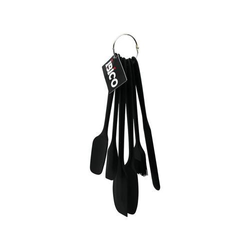 6PCS  SİLİKON - SİYAH MUTFAK SETİ 2 KAŞIK - 3 SPATULA - YUMURTA FIRÇA  METAL ASMA HALKALI (2818)