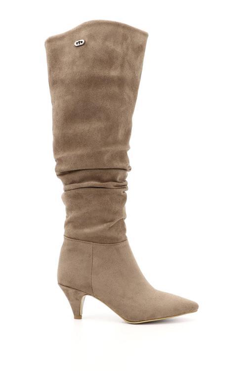 Kadın Vizon Süet Sivri Burun Körüklü İnce Topuklu Çizme