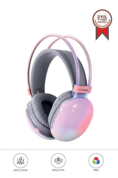 HD-40 Pembe Kablosuz RGB Işıklı Kulak Üstü Bluetooth Kulaklık