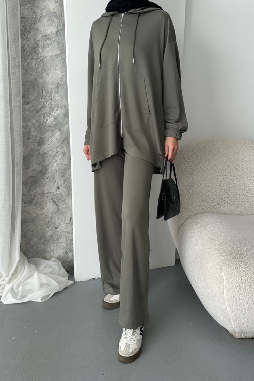 Kadın Modal Penye Oversize Kapüşonlu Tesettür Tunik Takım 1108