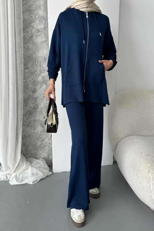 Kadın Modal Penye Oversize Kapüşonlu Tesettür Tunik Takım 1108