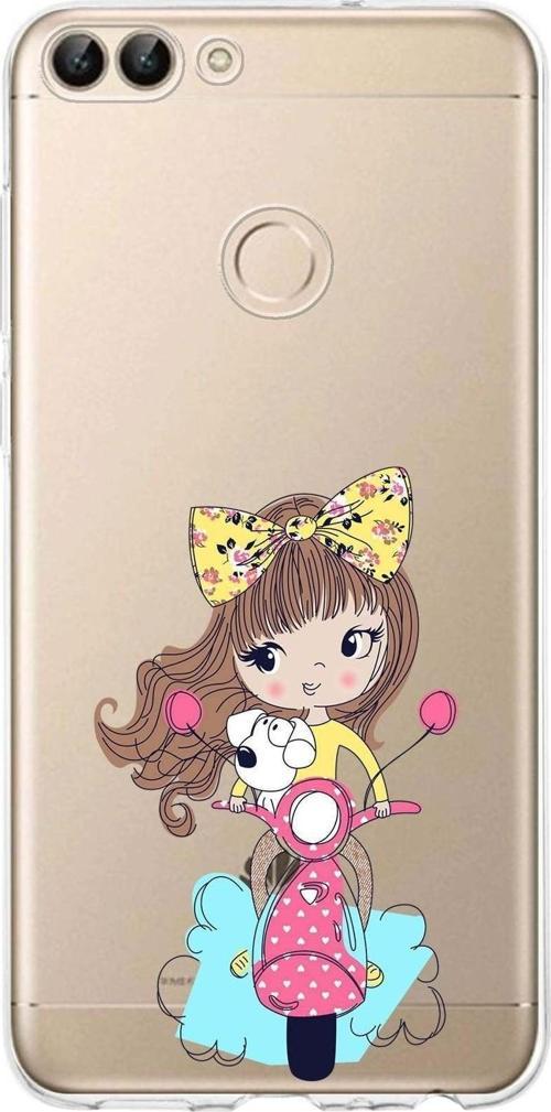 Huawei P Smart 2018 Uyumlu Kapak Vespagirl Tasarımlı Şeffaf Silikon Kılıf