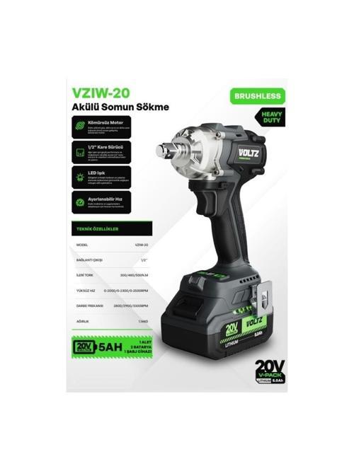 VZIW-20 Akülü Somun Sökme Kömürsüz 5Ah Çift Akü