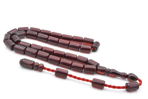 Usta İşi Sistemli Kesme Model Çubuk Malzeme Kırmızı Sıkma Kehribar Tesbih 193