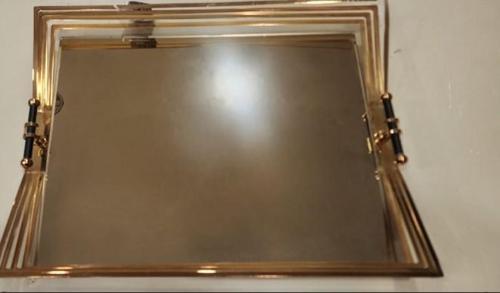 ALTIN HOLOJEN DİKDÖRTGEN TEPSİ AYNALI 25 ×25 CM