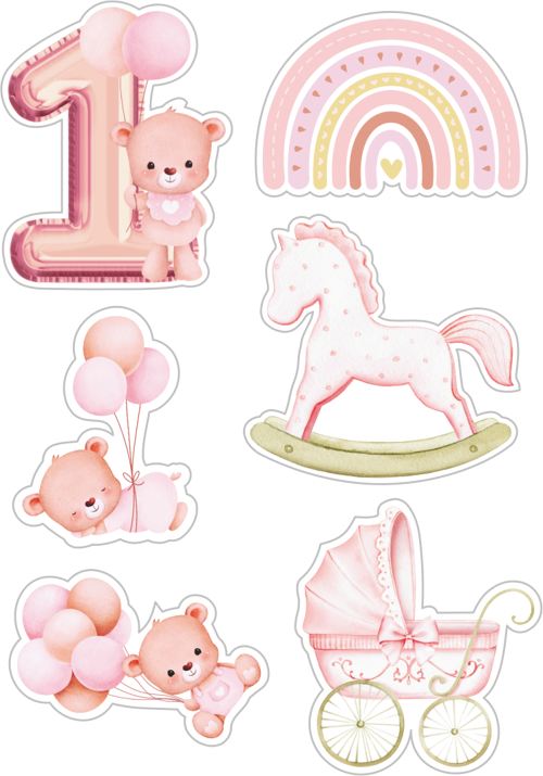 1 Yaş Pembe Yenilebilir Cupcake ve Pasta Resim Baskı