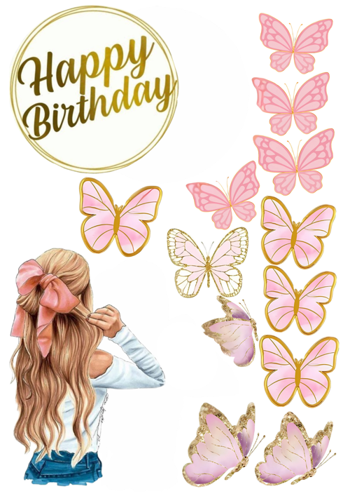 Kelebek ve Kız Yenilebilir Cupcake ve Pasta Resim Baskı