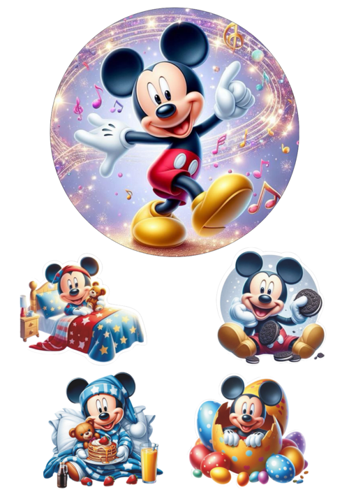Yenilebilir Yuvarlak Pasta ve Figür Resim Baskısı Şekerli Kağıt Mickey Mouse Temalı 11