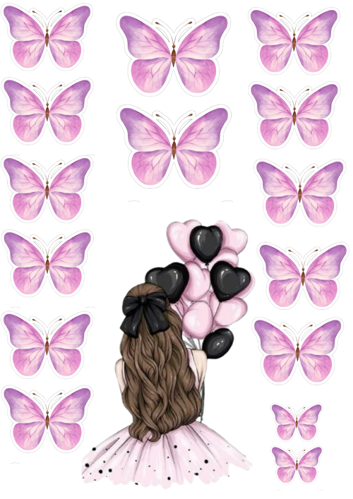 Kelebek ve Kız Yenilebilir Cupcake ve Pasta Resim Baskı