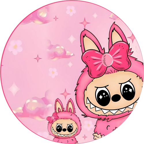 Yenilebilir Yuvarlak Pasta Resim Baskısı 20 cm Şekerli Kağıt Labubu Temalı 47