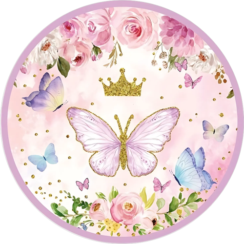 Yenilebilir Yuvarlak Pasta Resim Baskısı 20 cm Şekerli Kağıt Kelebek Temalı 62