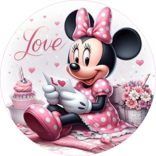 Minnie Mouse Yuvarlak Pasta Yenilebilir Resim Baskı 20 cm