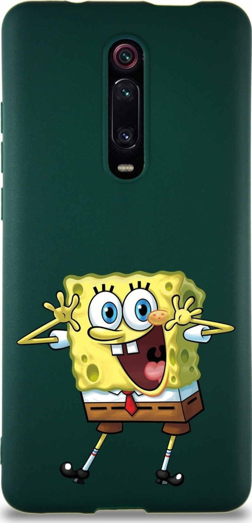 Xiaomi Mi 9T Pro Soft Premier Kapak Sünger Bob Tasarımlı Silikon Kılıf - Yeşil