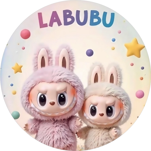 Yenilebilir Yuvarlak Pasta Resim Baskısı 20 cm Şekerli Kağıt Labubu Temalı 102