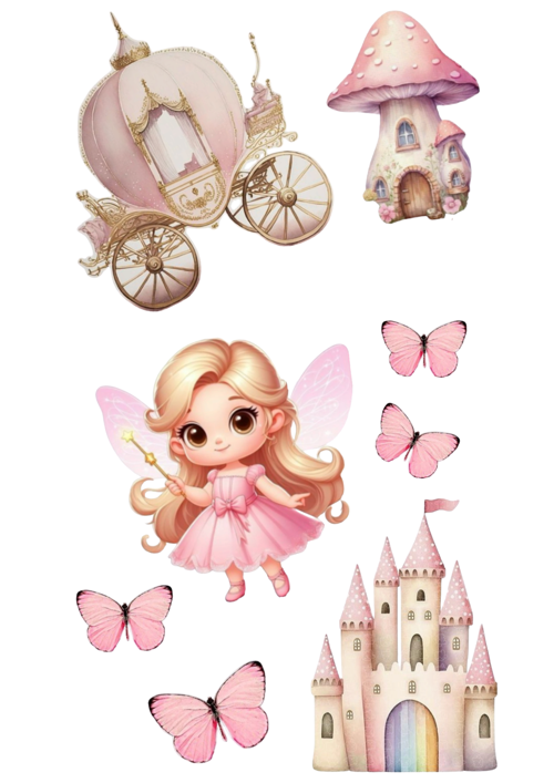 Yenilebilir Şekerli Kağıt Baskısı Cupcake ve Pasta Resim Baskı Kelebek ve Kız Temalı 64