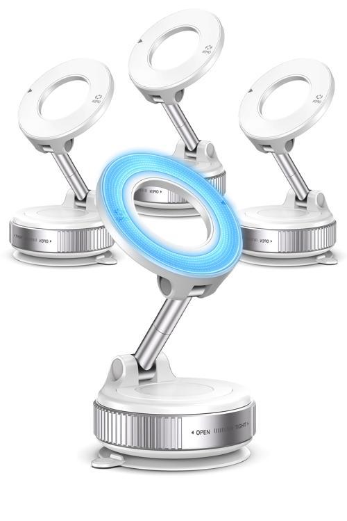 4lü MagnetPRO 360° Ayarlanabilir Araç İçi Masa Üstü Vakumlu Mıknatıslı Magsafe Telefon Tutucu Beyaz