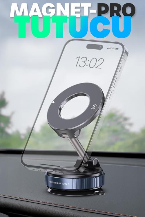 MagnetPRO 360° Ayarlanabilir Araç İçi Masa Üstü Vakumlu Mıknatıslı Magsafe Telefon Tutucu Siyah