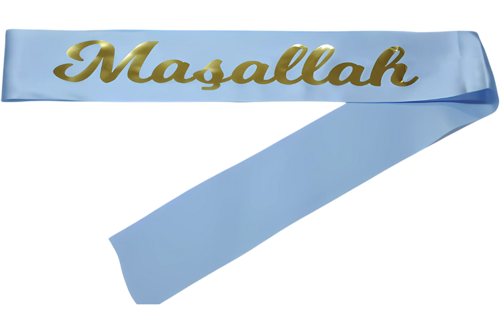 Maşallah Yazılı Kuşak Mavi Üzeri Altın